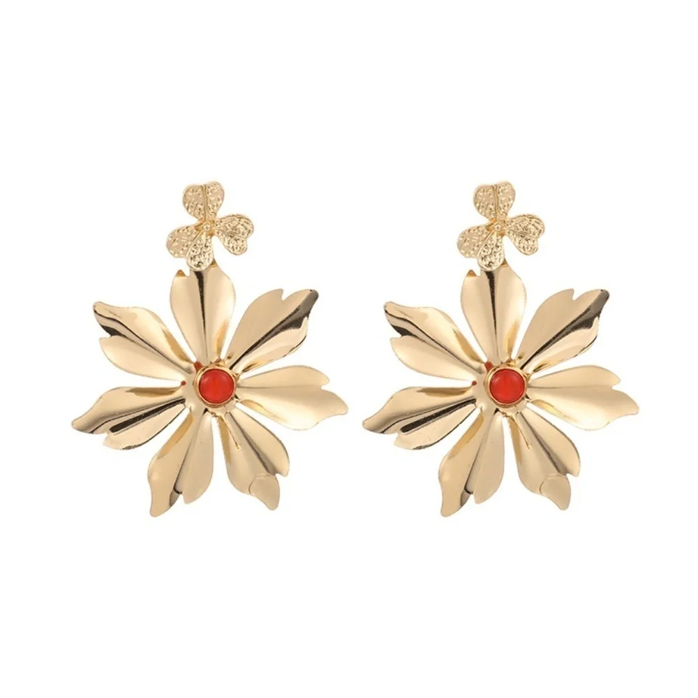 *SERAPHIMA* Gold x Red Flower Pendant Earrings